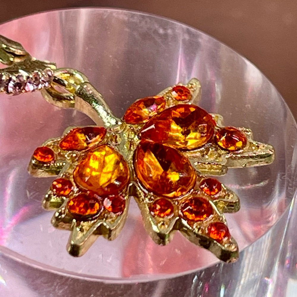 Tangerine Quartz Leaf SET. Earrings and Pendant Necklace. 14k plated - Picture 2 of 8